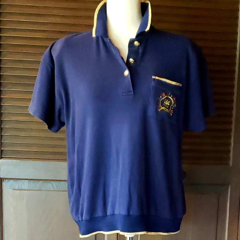 ROYAL CARIBBEAN CRUISE WEAR Embellished Navy Polo Shirt - XXL